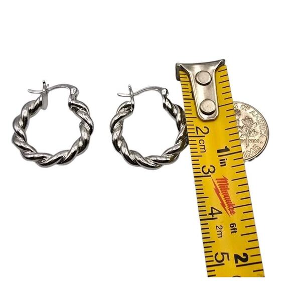 Silver Plated Hoop Earrings Twisted Rope Like With Sterling Silver 925 Post Only - Picture 4 of 6